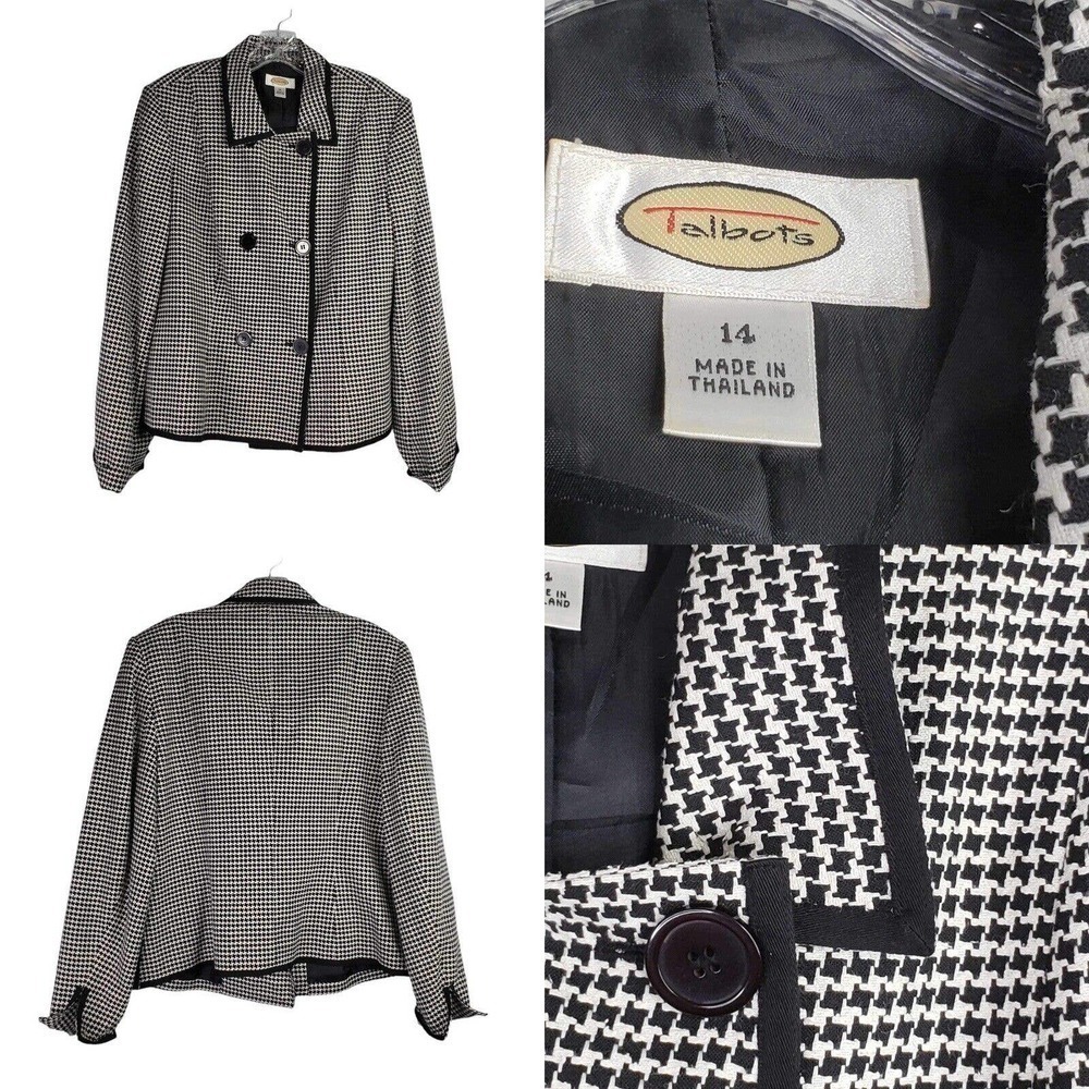 Talbots Women's Blazer Wool Silk Size 14 Double Breasted Vintage Houndstooth - Picture 9 of 9